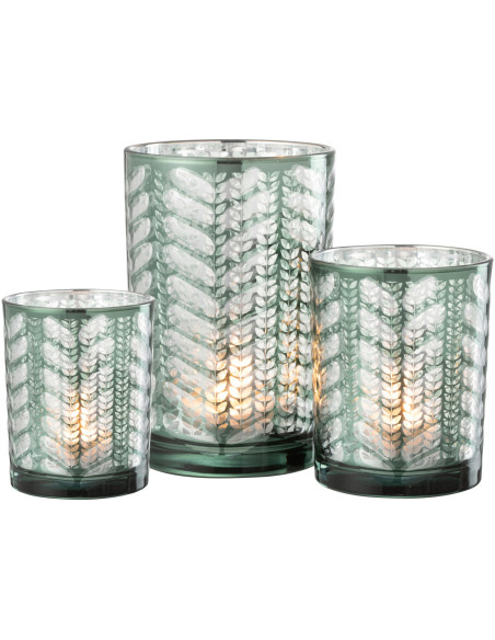 Photophore moderne Diamètre 12 cm en Verre Vert Argenté Motif chevrons Breno - 4