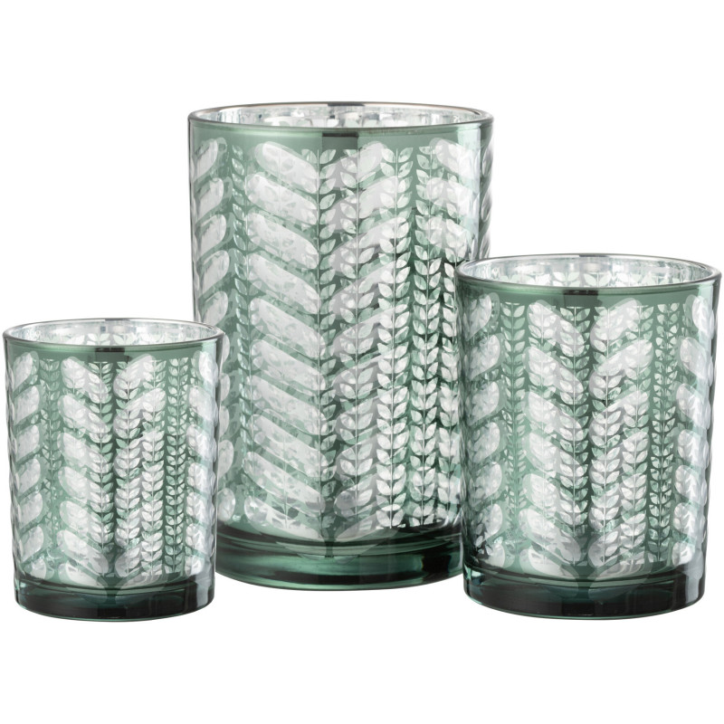 Photophore moderne Diamètre 12 cm en Verre Vert Argenté Motif chevrons Breno - 5