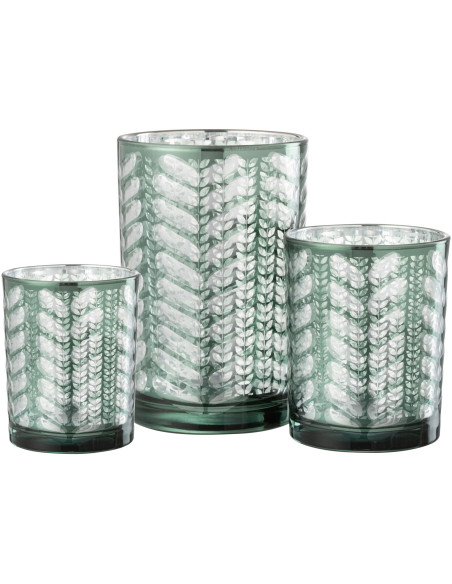 Photophore moderne Diamètre 12 cm en Verre Vert Argenté Motif chevrons Breno - 5