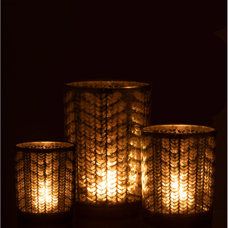 Photophore moderne Diamètre 12 cm en Verre Vert Argenté Motif chevrons Breno - 6