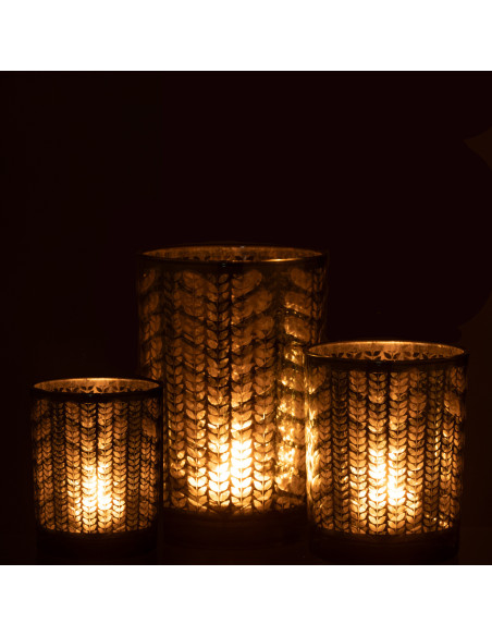 Photophore moderne Diamètre 12 cm en Verre Vert Argenté Motif chevrons Breno - 6