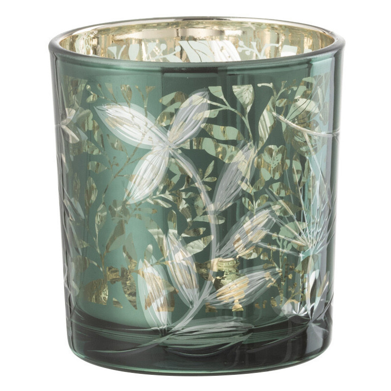 Photophore moderne Diamètre 7 cm en Verre Vert Motif feuilles Covin - 3