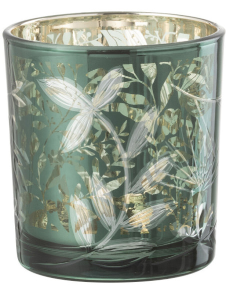 Photophore moderne Diamètre 7 cm en Verre Vert Motif feuilles Covin - 3