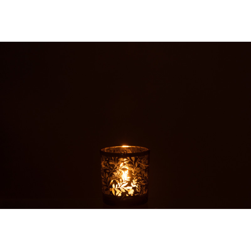 Photophore moderne Diamètre 7 cm en Verre Vert Motif feuilles Covin - 4