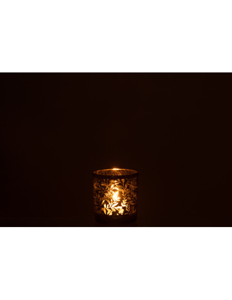 Photophore moderne Diamètre 7 cm en Verre Vert Motif feuilles Covin - 4