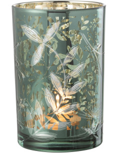 Photophore moderne Diamètre 12 cm en Verre Vert Motif feuilles Covin - 1