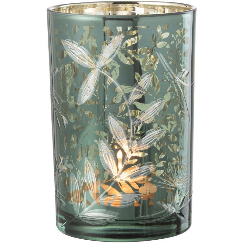 Photophore moderne Diamètre 12 cm en Verre Vert Motif feuilles Covin - 1