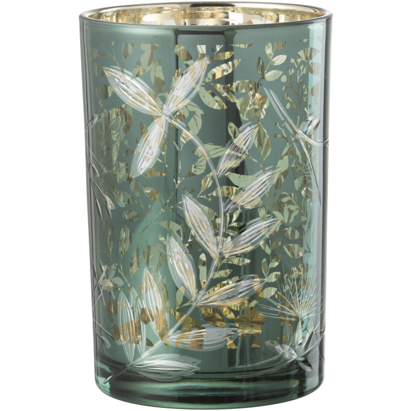 Photophore moderne Diamètre 12 cm en Verre Vert Motif feuilles Covin - 3