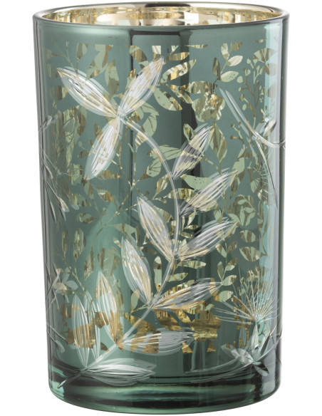 Photophore moderne Diamètre 12 cm en Verre Vert Motif feuilles Covin - 3