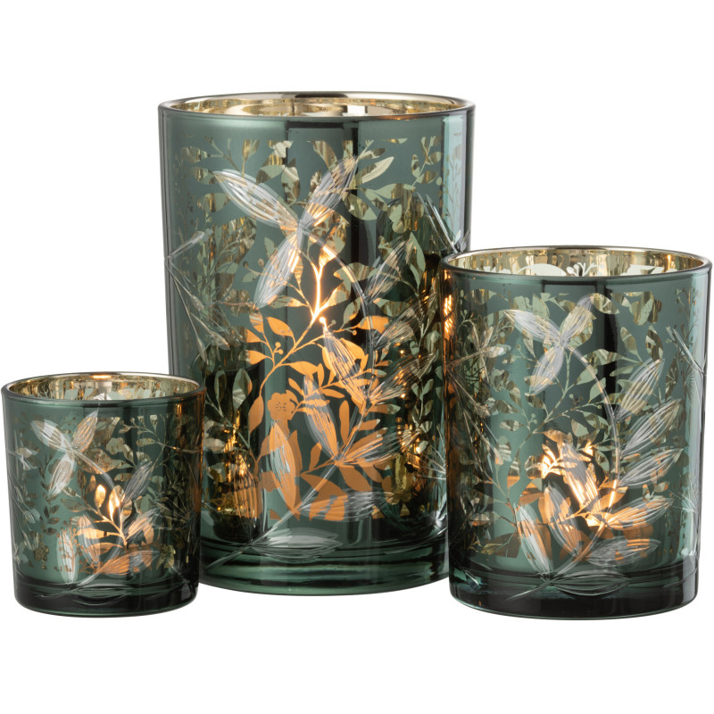 Photophore moderne Diamètre 12 cm en Verre Vert Motif feuilles Covin - 5