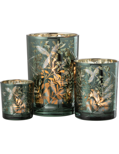 Photophore moderne Diamètre 12 cm en Verre Vert Motif feuilles Covin - 5