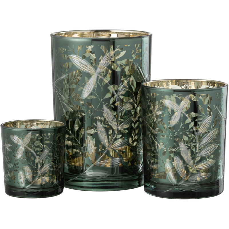 Photophore moderne Diamètre 12 cm en Verre Vert Motif feuilles Covin - 6