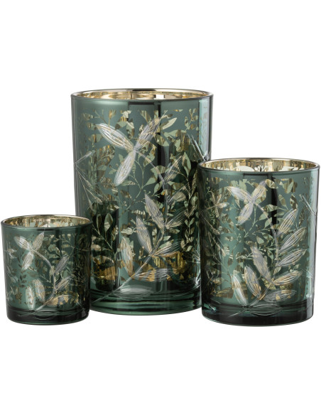 Photophore moderne Diamètre 12 cm en Verre Vert Motif feuilles Covin - 6