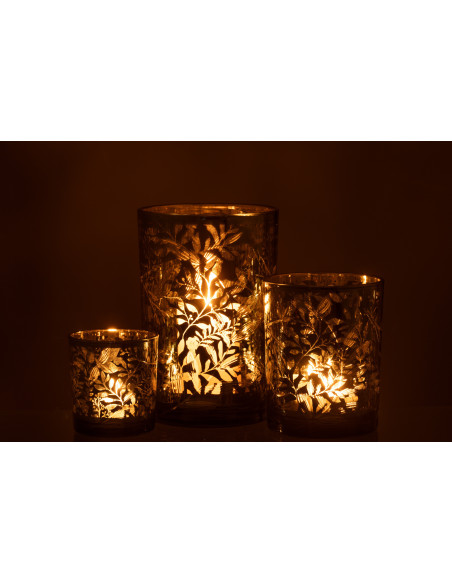 Photophore moderne Diamètre 12 cm en Verre Vert Motif feuilles Covin - 7