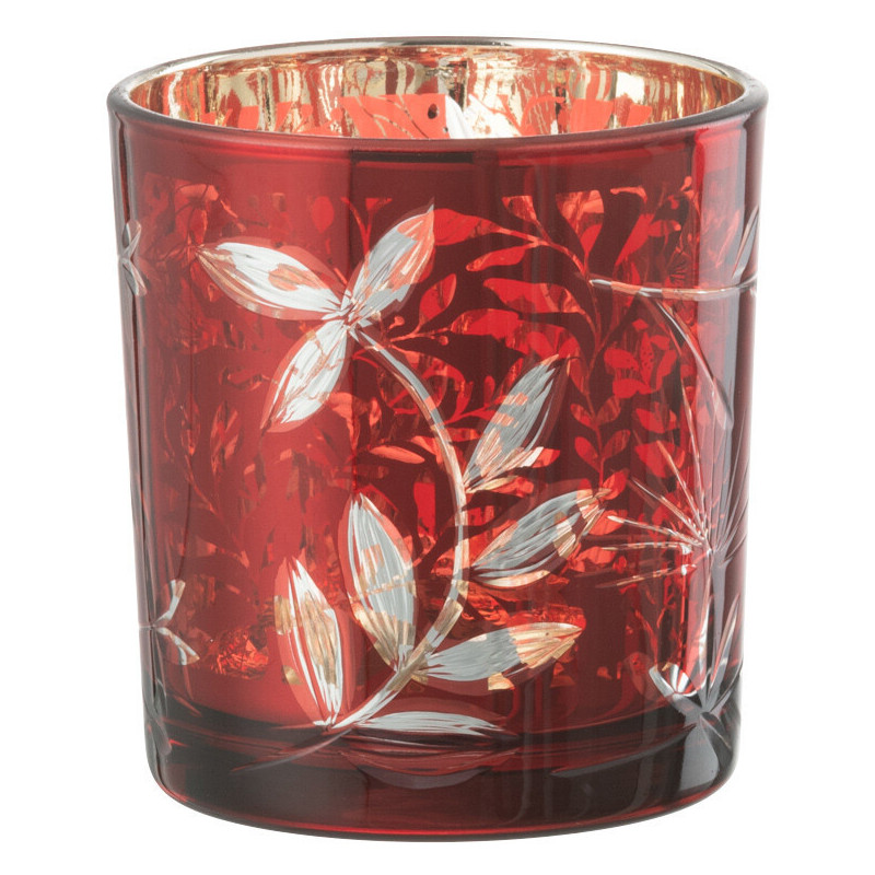 Photophore moderne Diamètre 7 cm en Verre Rouge Motif feuilles Covin - 3
