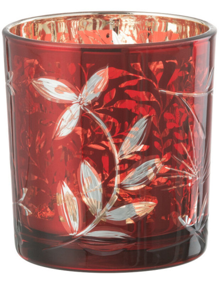 Photophore moderne Diamètre 7 cm en Verre Rouge Motif feuilles Covin - 3