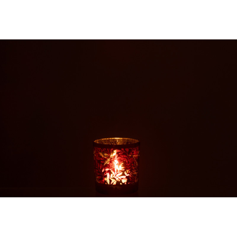 Photophore moderne Diamètre 7 cm en Verre Rouge Motif feuilles Covin - 4