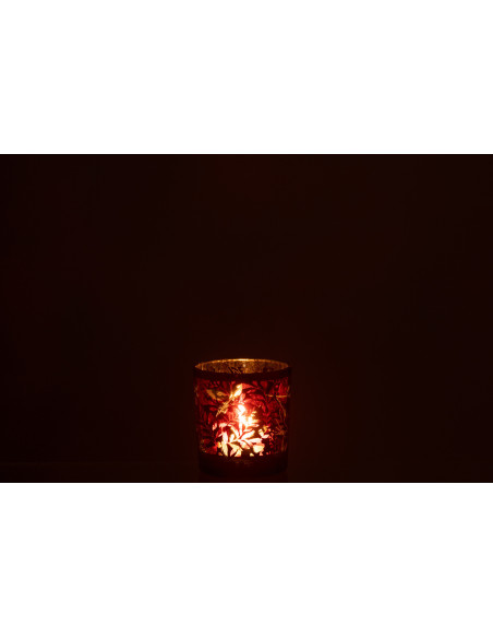 Photophore moderne Diamètre 7 cm en Verre Rouge Motif feuilles Covin - 4