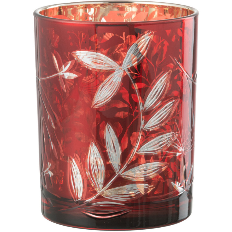 Photophore moderne Diamètre 10 cm en Verre Rouge Motif feuilles Covin - 3