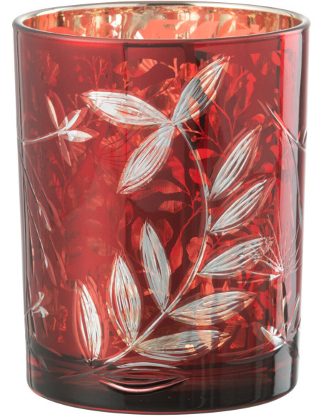 Photophore moderne Diamètre 10 cm en Verre Rouge Motif feuilles Covin - 3