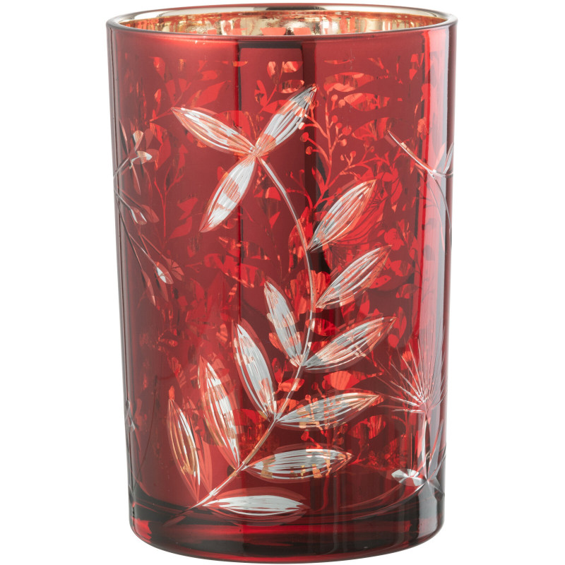 Photophore moderne Diamètre 12 cm en Verre Rouge Motif feuilles Covin - 3