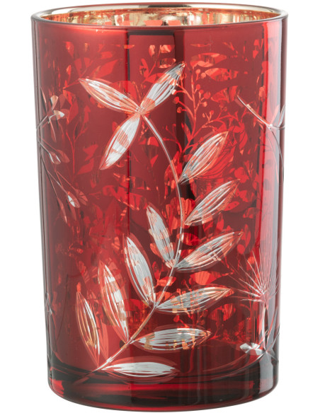 Photophore moderne Diamètre 12 cm en Verre Rouge Motif feuilles Covin - 3