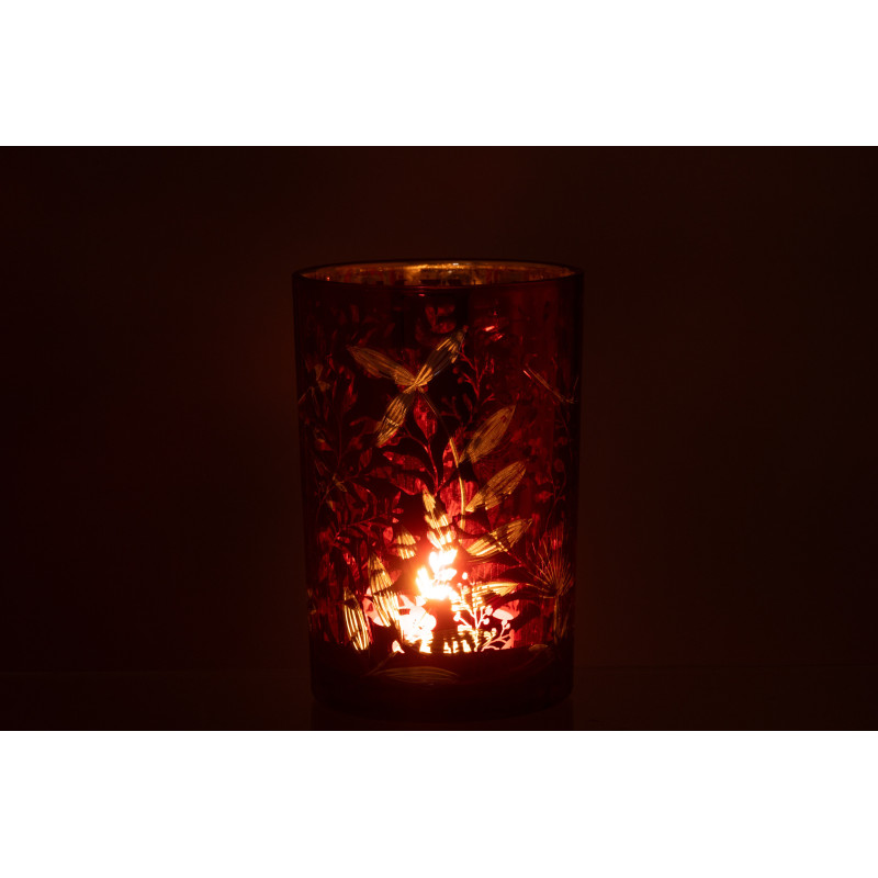 Photophore moderne Diamètre 12 cm en Verre Rouge Motif feuilles Covin - 4