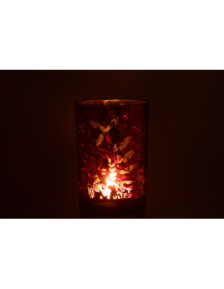 Photophore moderne Diamètre 12 cm en Verre Rouge Motif feuilles Covin - 4