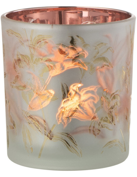 Photophore romantique Diamètre 7 cm en Verre Blanc Doré Motif fleurs Lydria - 1