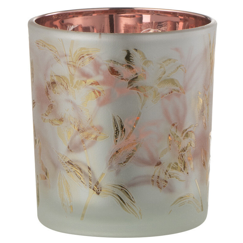 Photophore romantique Diamètre 7 cm en Verre Blanc Doré Motif fleurs Lydria - 2