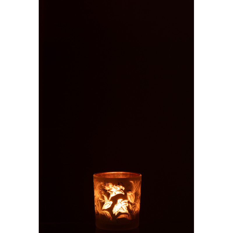 Photophore romantique Diamètre 7 cm en Verre Blanc Doré Motif fleurs Lydria - 3