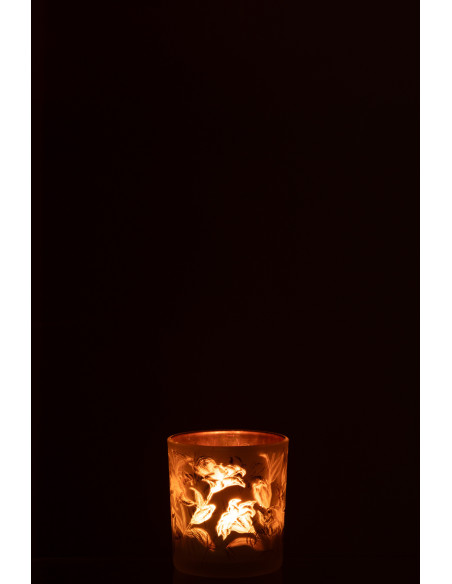 Photophore romantique Diamètre 7 cm en Verre Blanc Doré Motif fleurs Lydria - 3