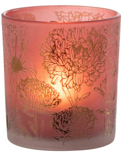 Photophore romantique Diamètre 7 cm en Verre Rouge Doré Motif fleurs Selara - 1