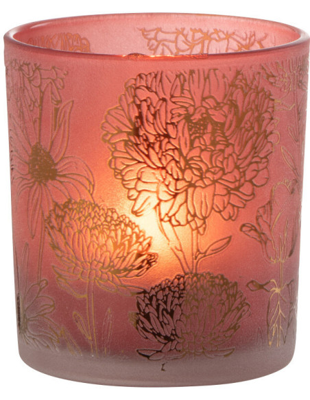 Photophore romantique Diamètre 7 cm en Verre Rouge Doré Motif fleurs Selara - 1