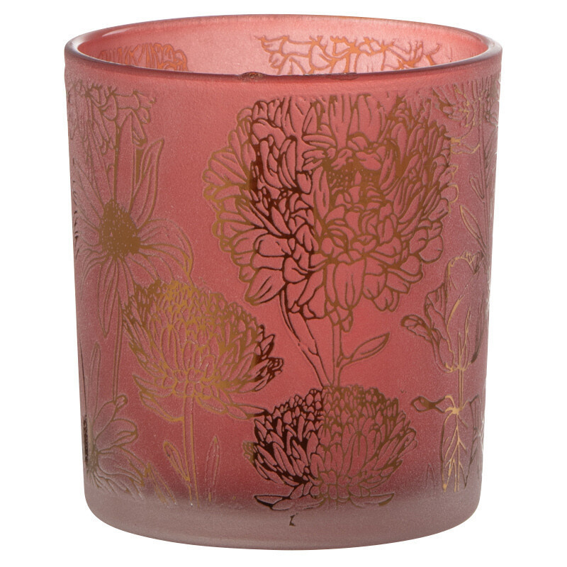 Photophore romantique Diamètre 7 cm en Verre Rouge Doré Motif fleurs Selara - 2