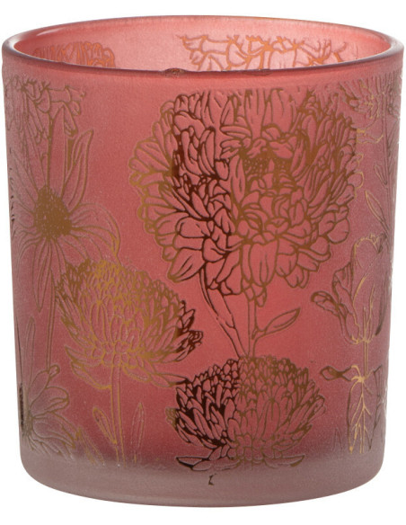 Photophore romantique Diamètre 7 cm en Verre Rouge Doré Motif fleurs Selara - 2