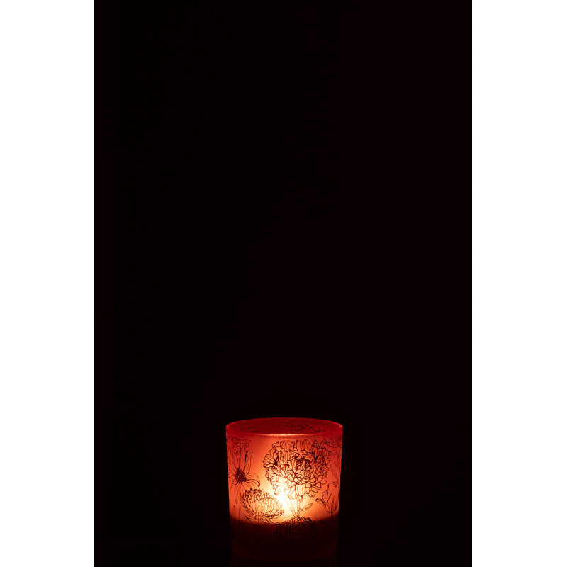 Photophore romantique Diamètre 7 cm en Verre Rouge Doré Motif fleurs Selara - 3