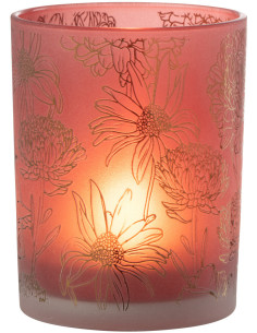 Photophore romantique Diamètre 10 cm en Verre Rouge Doré Motif fleurs Selara - 1