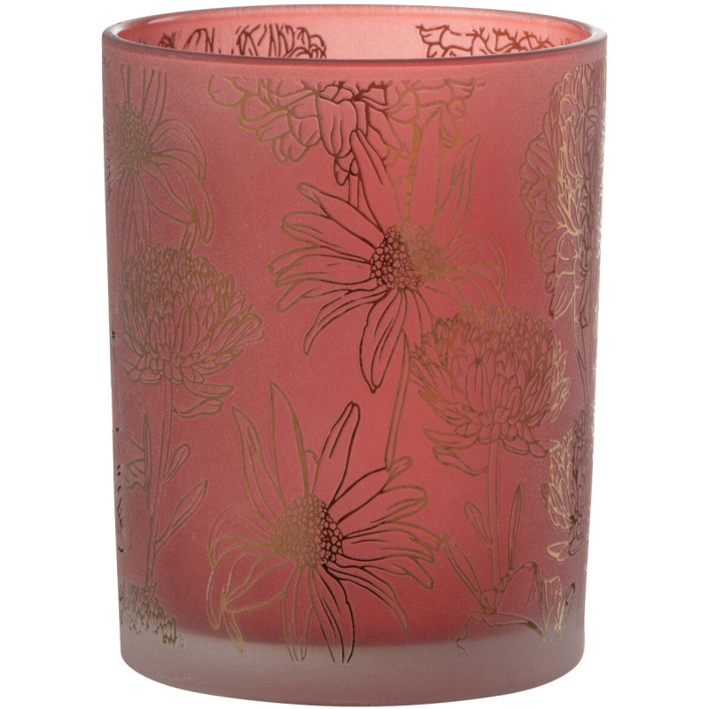 Photophore romantique Diamètre 10 cm en Verre Rouge Doré Motif fleurs Selara - 3