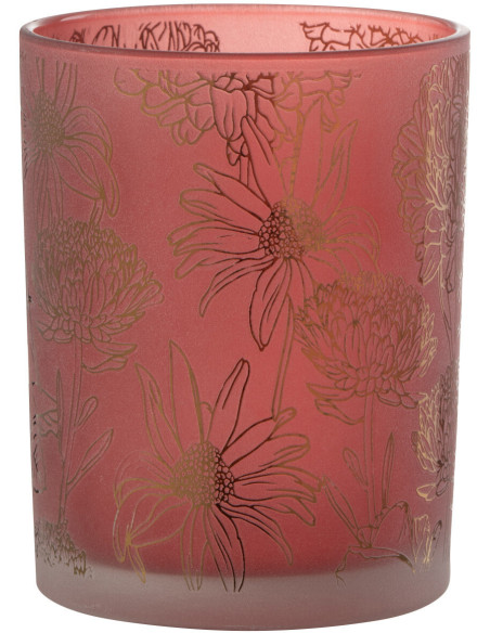 Photophore romantique Diamètre 10 cm en Verre Rouge Doré Motif fleurs Selara - 3