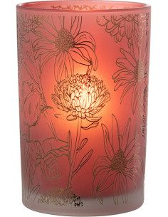 Photophore romantique Diamètre 12 cm en Verre Rouge Doré Motif fleurs Selara - 1