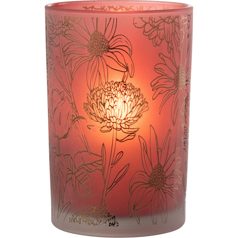 Photophore romantique Diamètre 12 cm en Verre Rouge Doré Motif fleurs Selara - 1