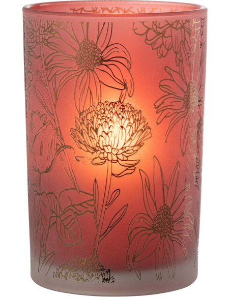 Photophore romantique Diamètre 12 cm en Verre Rouge Doré Motif fleurs Selara - 1