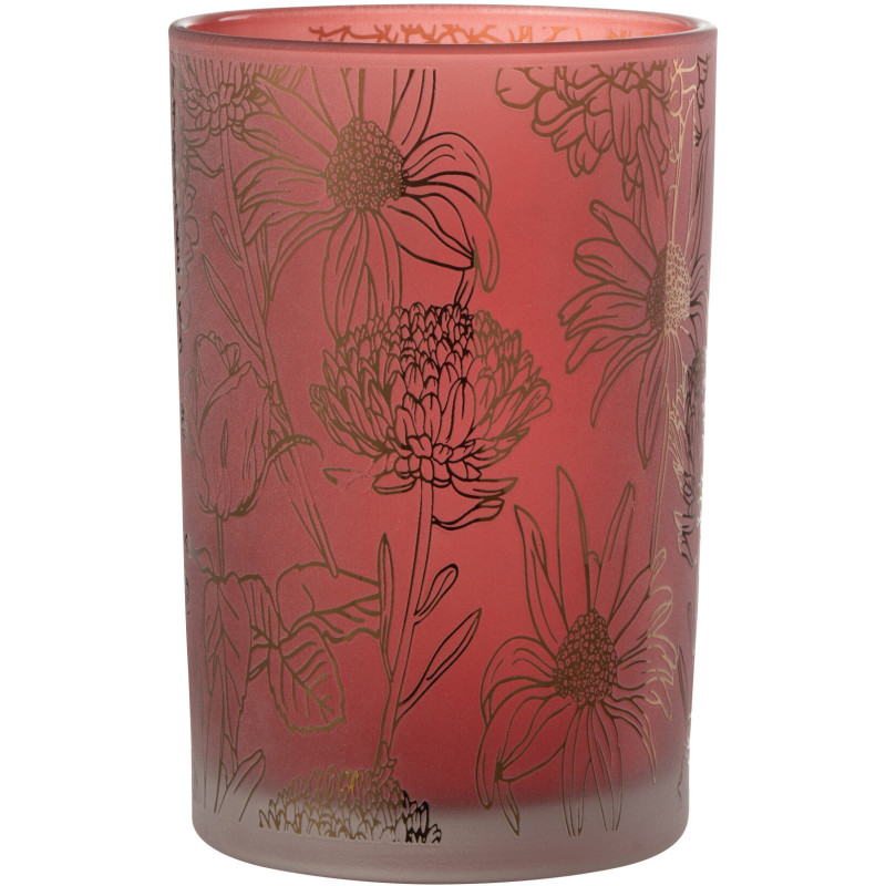 Photophore romantique Diamètre 12 cm en Verre Rouge Doré Motif fleurs Selara - 2