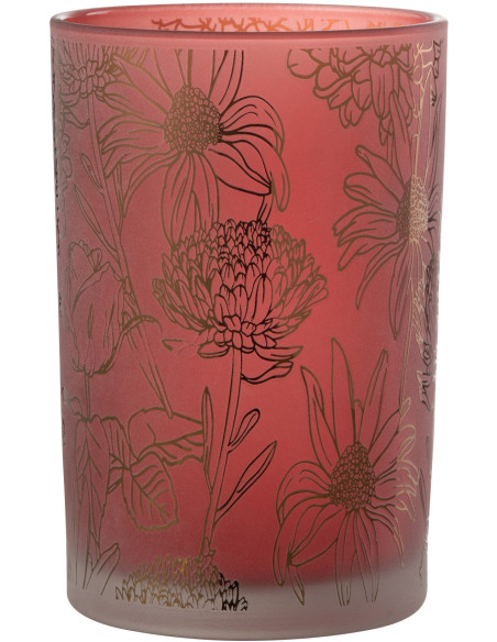 Photophore romantique Diamètre 12 cm en Verre Rouge Doré Motif fleurs Selara - 2