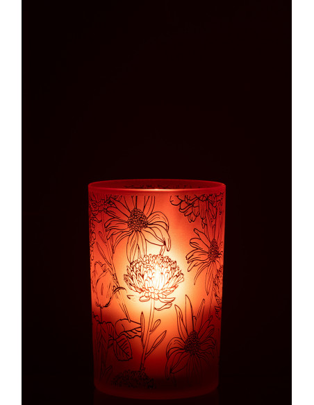 Photophore romantique Diamètre 12 cm en Verre Rouge Doré Motif fleurs Selara - 3