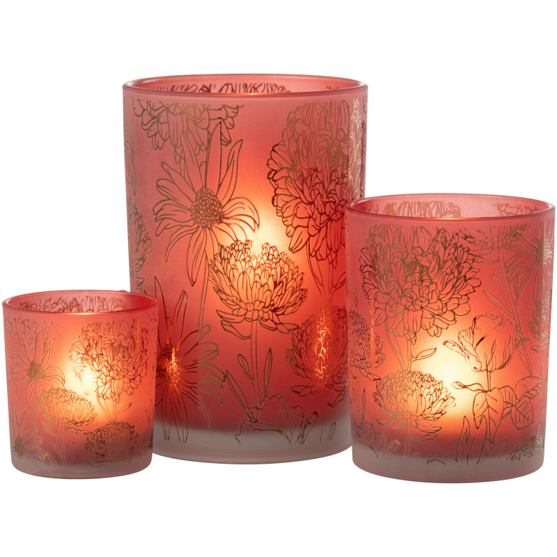 Photophore romantique Diamètre 12 cm en Verre Rouge Doré Motif fleurs Selara - 4