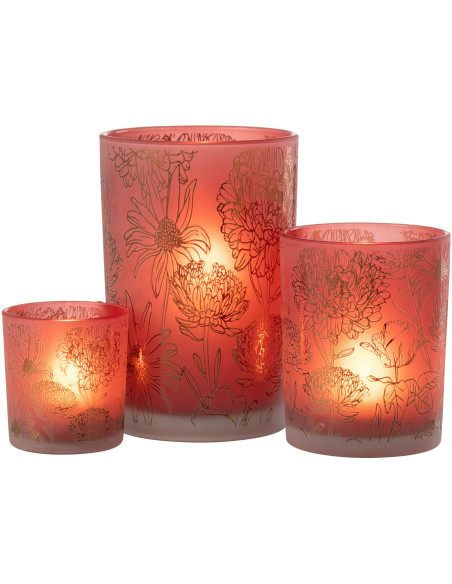 Photophore romantique Diamètre 12 cm en Verre Rouge Doré Motif fleurs Selara - 4