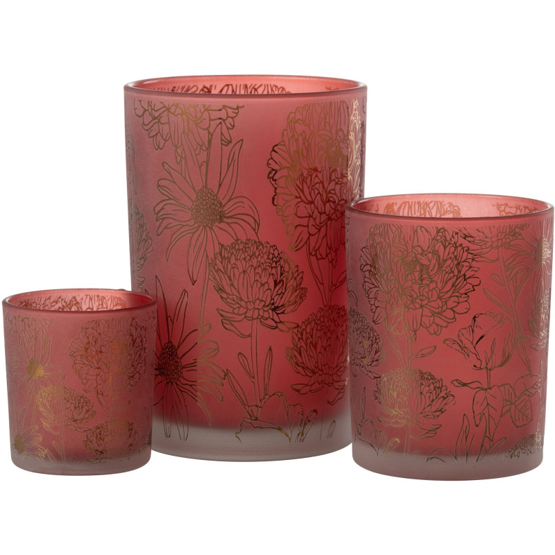 Photophore romantique Diamètre 12 cm en Verre Rouge Doré Motif fleurs Selara - 5