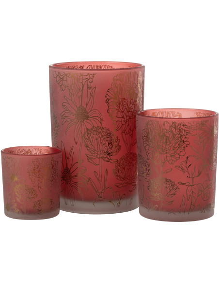 Photophore romantique Diamètre 12 cm en Verre Rouge Doré Motif fleurs Selara - 5